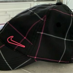 Nike Black Plaid Hat with Pink Swoosh Embroidery